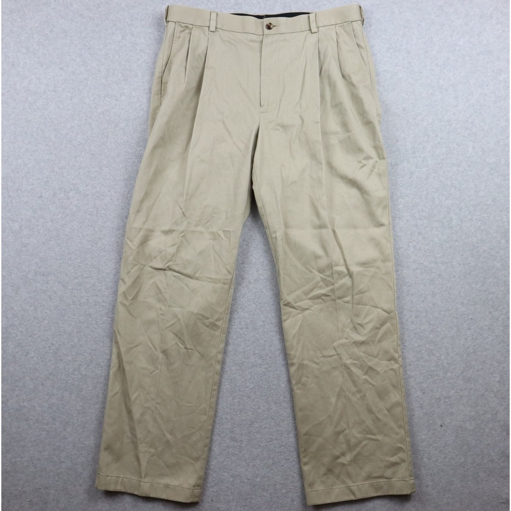Roundtree & Yorke Pants Mens‎ 34x30 Classic Khaki Business Casual Pleated Beige
